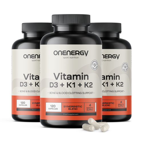 3x Vitamine D3 + K1 + K2, total 360 de capsule